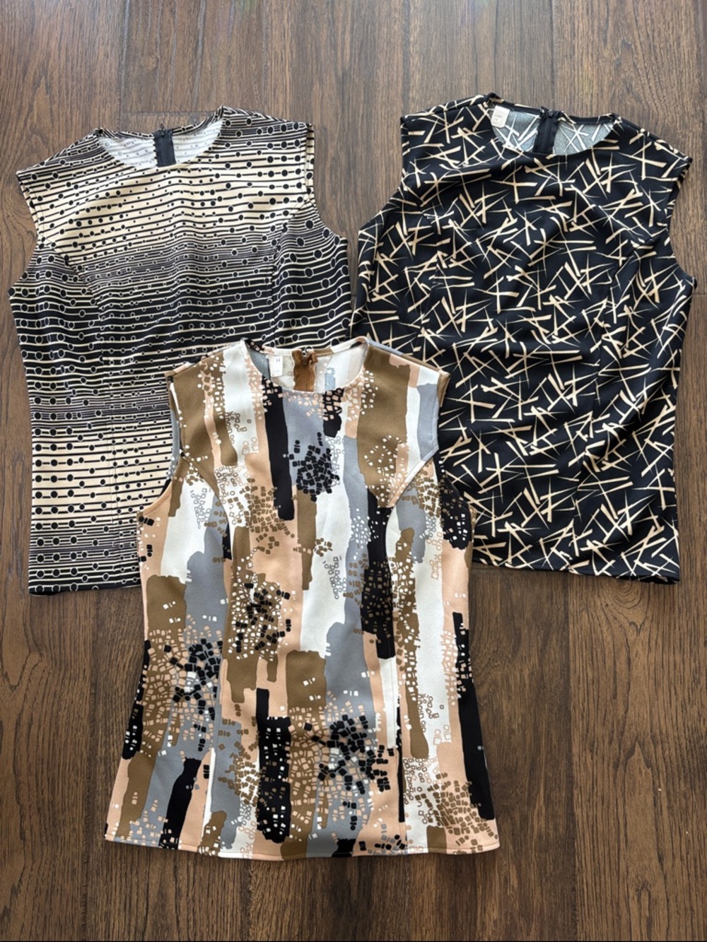 Vintage 60’s-70’s MCM polyester sleeveless women’s tops Size 12 NEW Lot of 3